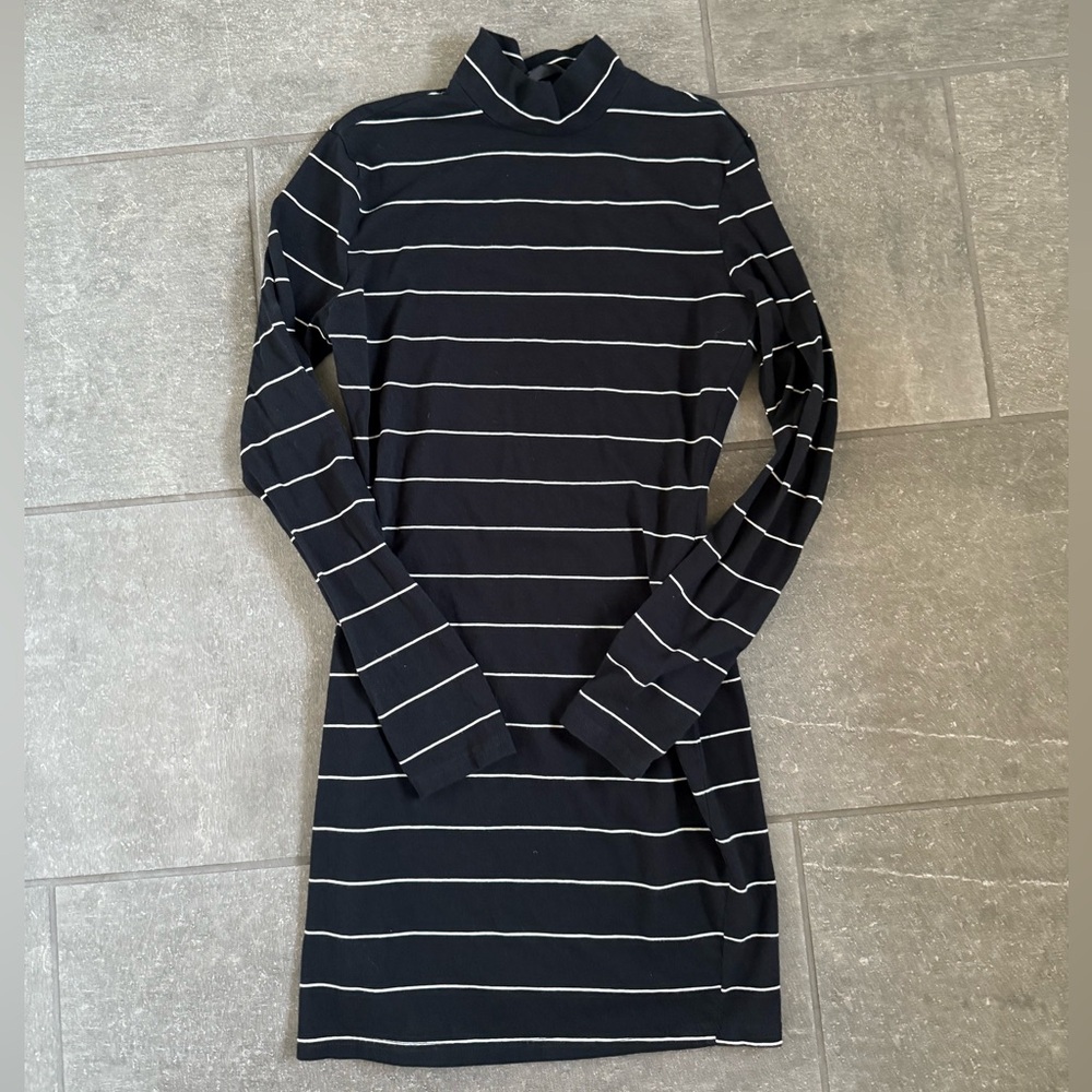 SHEIN Striped Black and White Mock Neck Mini Dress
